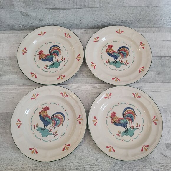 Set Of 4 Gibson Rooster Design Salad Plates 8" Ceramic Vintage Multicolor - Picture 1 of 7